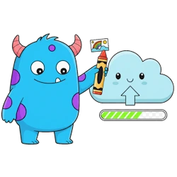 Mascot holding a photo for upload