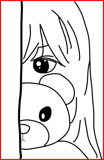 How to draw Peeking Girl with Teddy Bear step by step